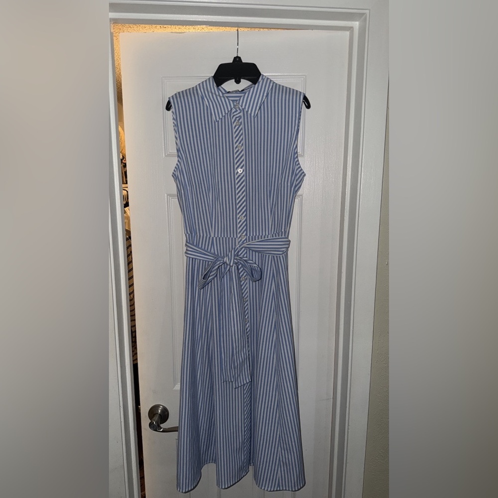 Tommy Hilfiger Blue and White Striped Midi Dress